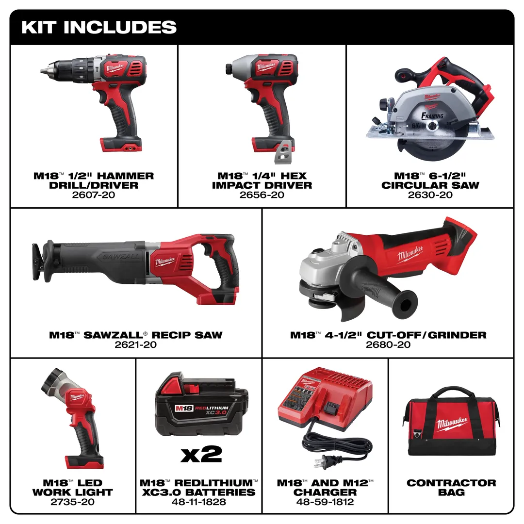 Milwaukee M18 18V Lithium-Ion Cordless Combo Tool Kit, 6-Tool w/ Wet/Dry Vacuum & 5 in. Random Orbit Sander, photo 2 of 2