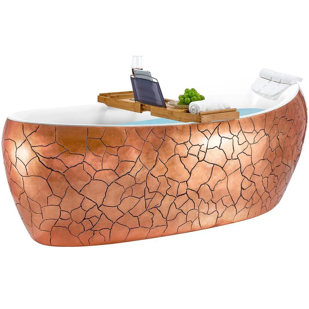 Freestanding Bathtub 69 in. Fiberglass Flat Bottom Bathtub Modern Stand Alone Tub Luxurious SPA Tub in Rose Gold Acrylic, photo 2 of 7