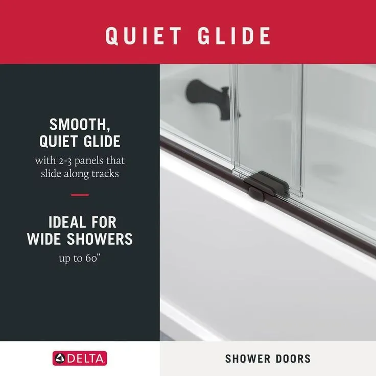 Delta Traditional 60 in. x 58-3/8 in. Semi-Frameless Sliding Bathtub Door in Chrome with 1/4 in. (6mm) Clear Glass, photo 4 of 7