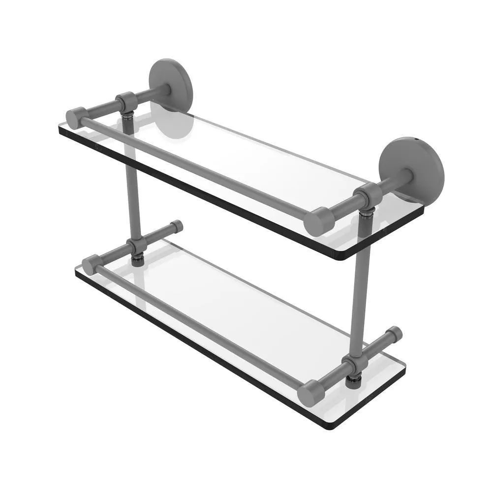 Allied Brass 16 in. L x 8 in. H x 5 in. W 2-Tier Clear Glass Bathroom Shelf with Gallery Rail in Brushed Bronze, photo 7 of 17