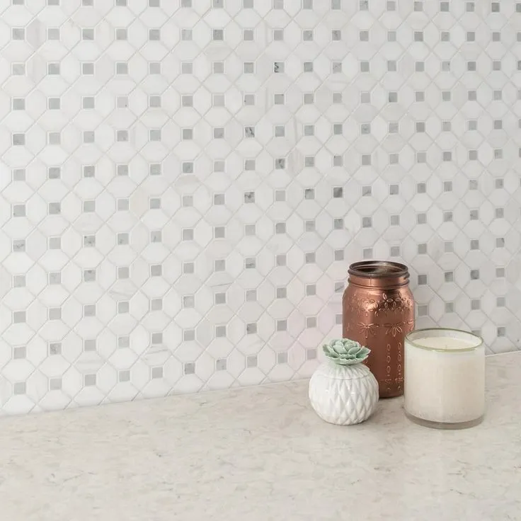 MSI Bianco Dolomite Dotty 12.31 in. x 12.36 in. x 10 mm Polished Marble Mesh-Mounted Mosaic Tile (10.6 sq. ft. / case), photo 3 of 10