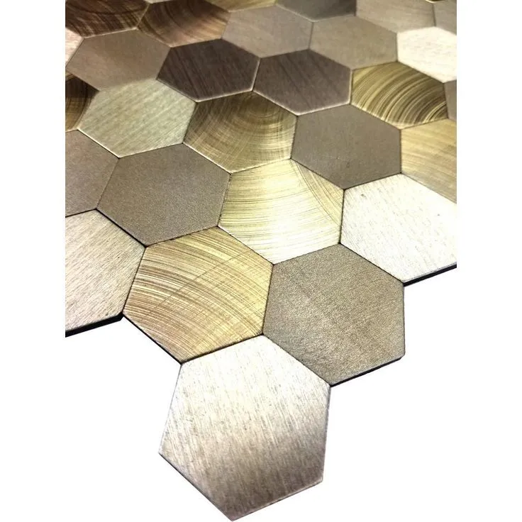 Enchanted Metals Gold Hexagon Mosaic 12 in. x 12 in. Brushed Peel & Stick Wall Tile (0.9 sq. ft.), photo 3 of 3