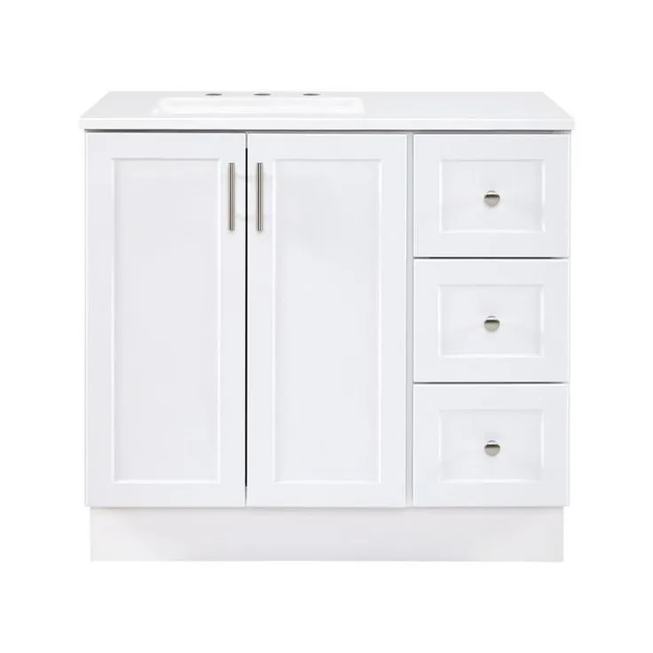 Style Selections 36.5-in White Single Sink Bathroom Vanity with White Cultured Marble Top (Mirror Included), photo 6 of 11