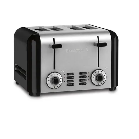 4-Slice Black and Stainless Steel Wide Slot Toaster with Crumb Tray
