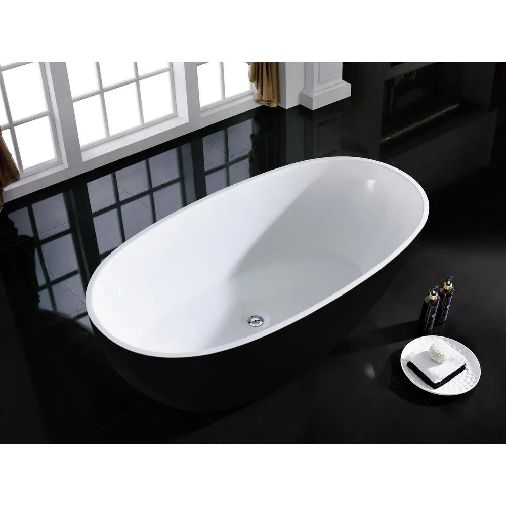 Layla 67 in. Acrylic Classic Flatbottom Non-Whirlpool Freestanding Oval Bathtub in Black Matte, photo 4 of 7