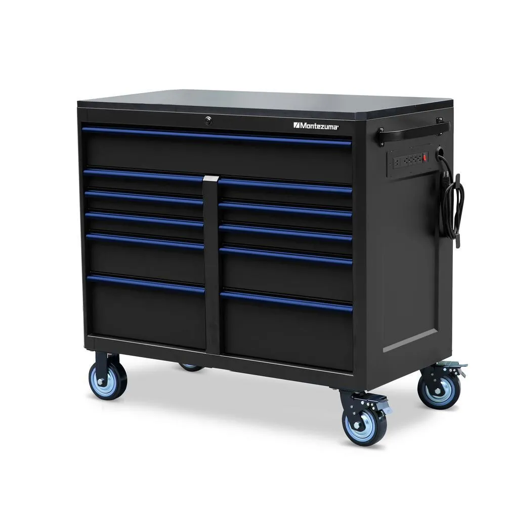 24 in. x 46 in. 17-Drawer Tool Chest and Cabinet Combo with Power and USB Outlets in Black and Blue, photo 13 of 15