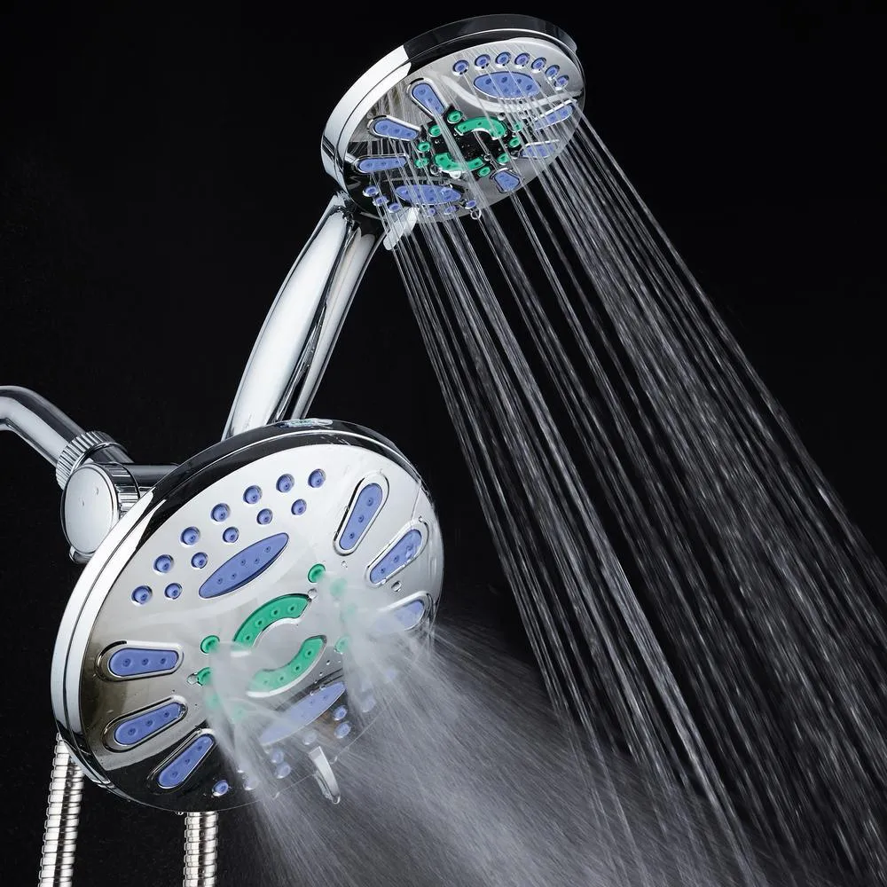 Antimicrobial 48-Spray 7 in. High Pressure 3-Way Dual Rain Shower Head and Handheld Shower Head Combo in Chrome, photo 4 of 9