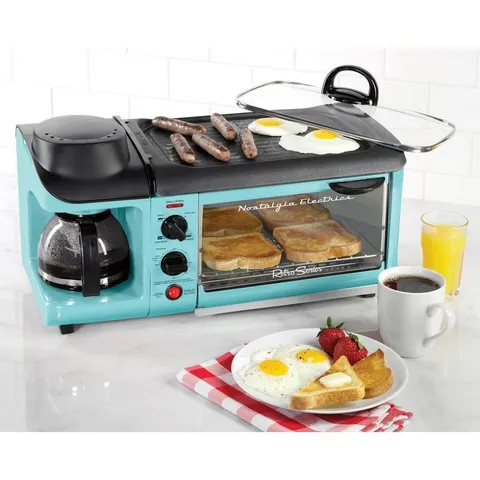 Retro Breakfast Center 1500 W 4-Slice Blue Toaster Oven with Built-In Timer