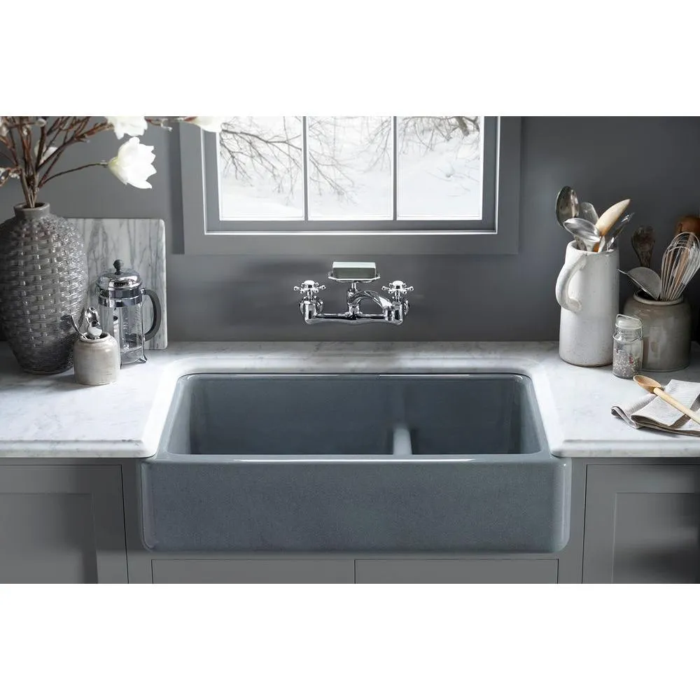 Whitehaven Farmhouse Undermount Apron Front Cast Iron 36 in. Double Bowl with Smart Divide Kitchen Sink in White, photo 9 of 11