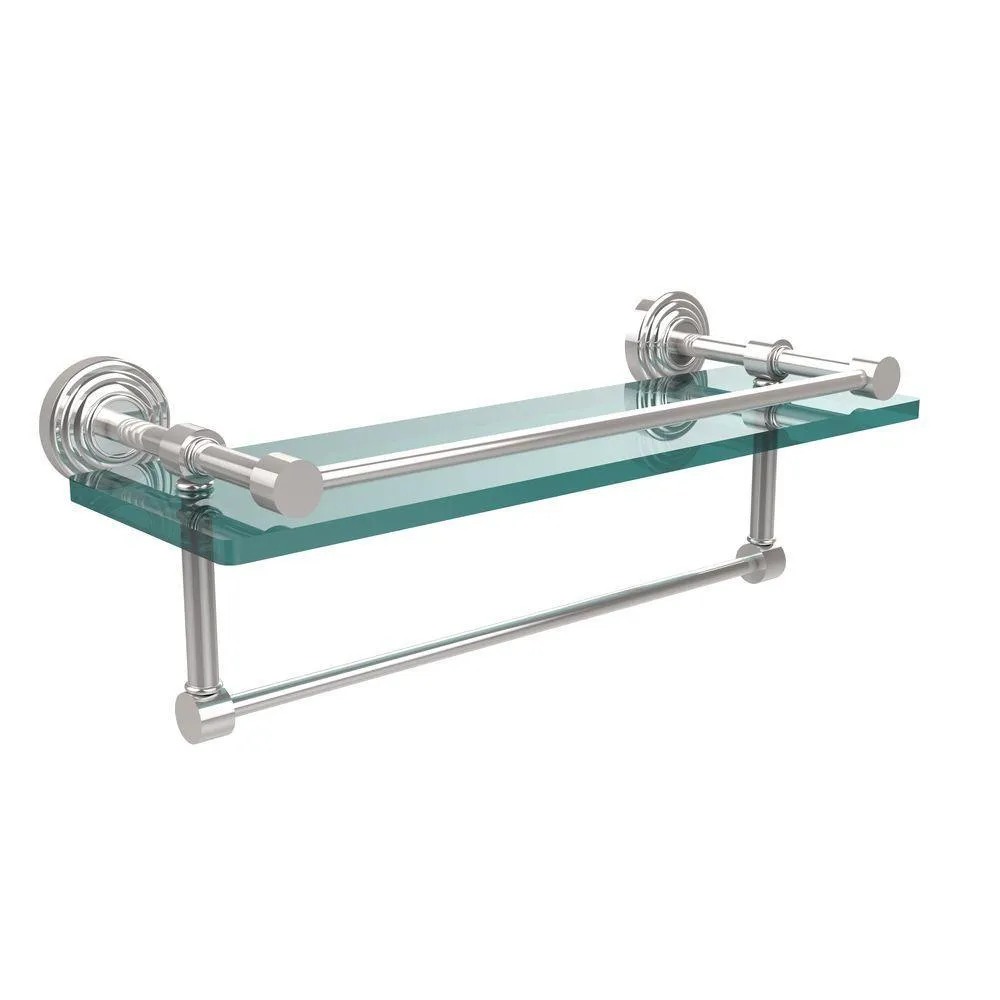 Allied Brass 16 in. L x 5 in. H x 5 in. W Clear Glass Bathroom Shelf with Towel Bar in Polished Nickel, photo 6 of 14