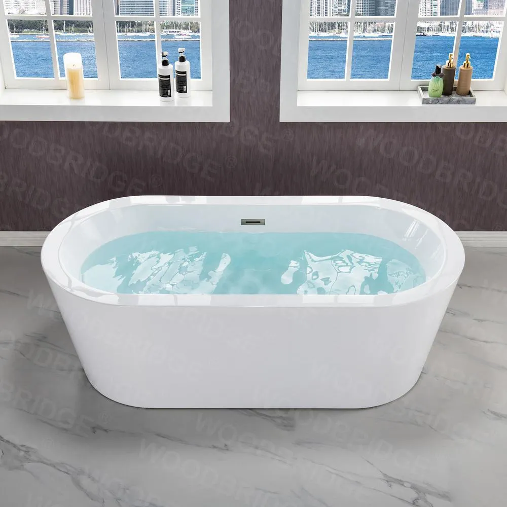WOODBRIDGE Vienna 66 in. Acrylic Freestanding Double-Ended Soaking Bathtub with Drain and Overflow Included in White, photo 14 of 22