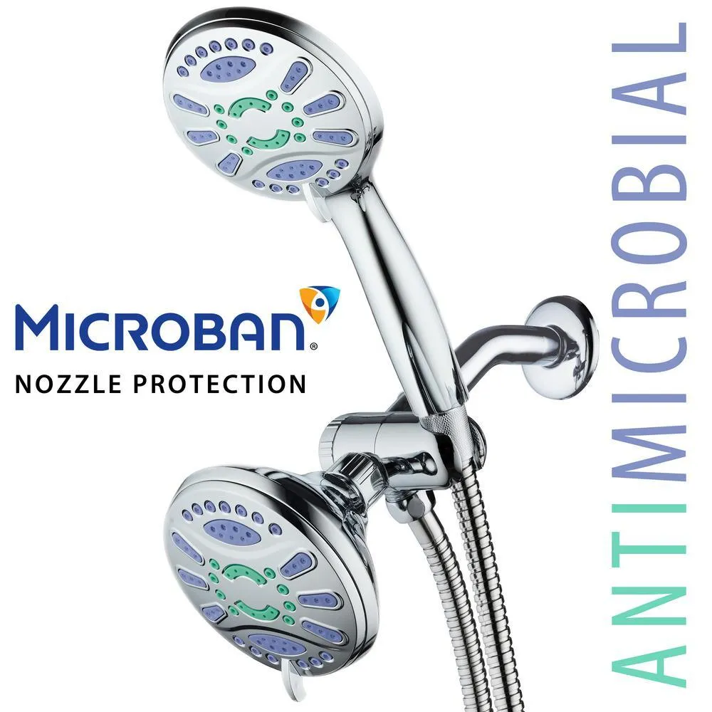Antimicrobial 48-Spray 4.3 in. High Pressure 3-Way Dual Shower Head and Handheld Shower Head Combo in Chrome, photo 4 of 9