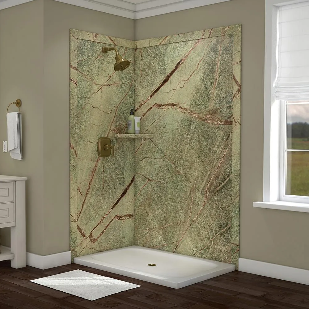Elegance 36 in. x 48 in. x 80 in. 7-Piece Easy Up Adhesive Corner Shower Wall Surround in Triton, photo 13 of 24