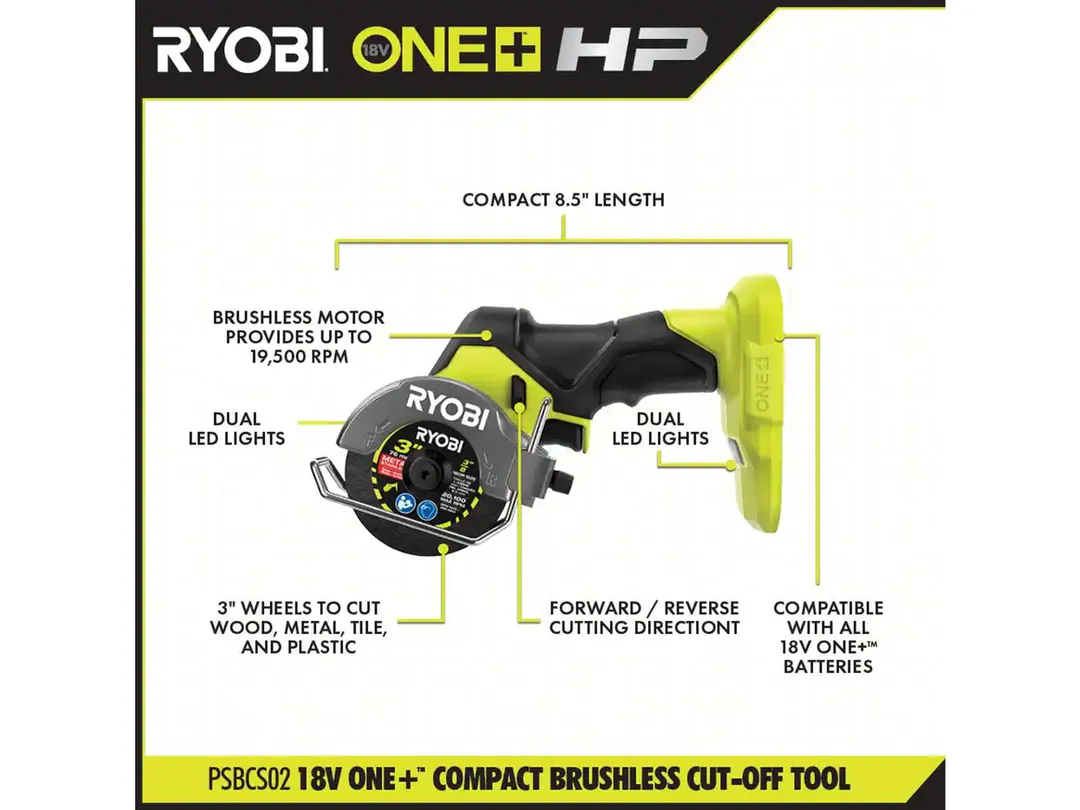 RYOBI ONE+ 18V HP Brushless Cordless 4-Tool Combo Kit with (2) Batteries, Charger, Bag + Free Band Saw, photo 7 of 8