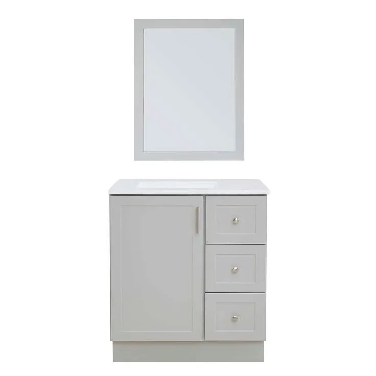 Style Selections Davies 30-in Gray Single Sink Bathroom Vanity with White Cultured Marble Top (Mirror Included), photo 5 of 8