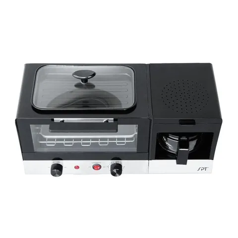 Breakfast Center 1450 W 2-Slice Black and Stainless Steel Toaster Oven with Griddle and Coffee Maker