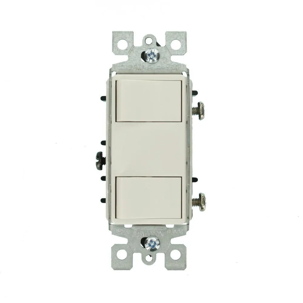 15-Amp Commercial Grade Combination Two Single Pole Rocker Switches, White, photo 2 of 5