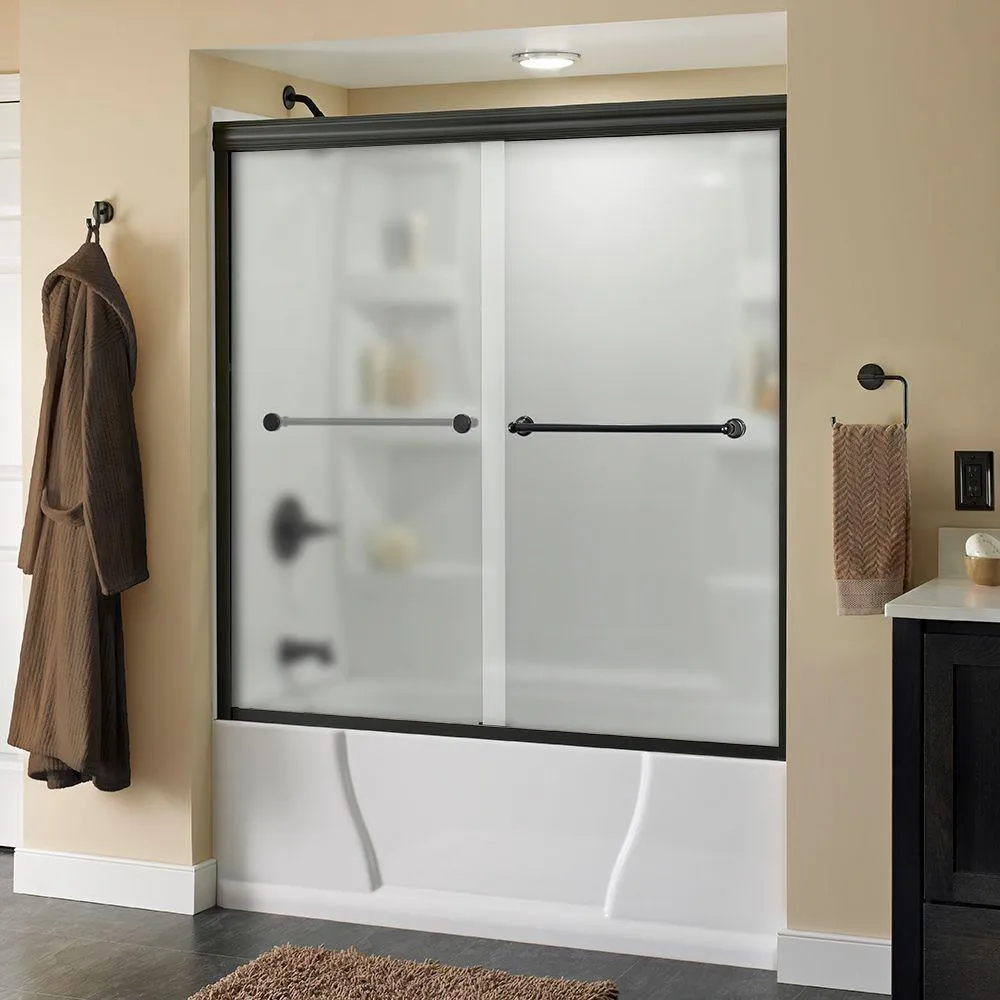 Crestfield 60 in. x 58-1/8 in. Semi-Frameless Traditional Sliding Bathtub Door in Bronze with Transition Glass, photo 36 of 67