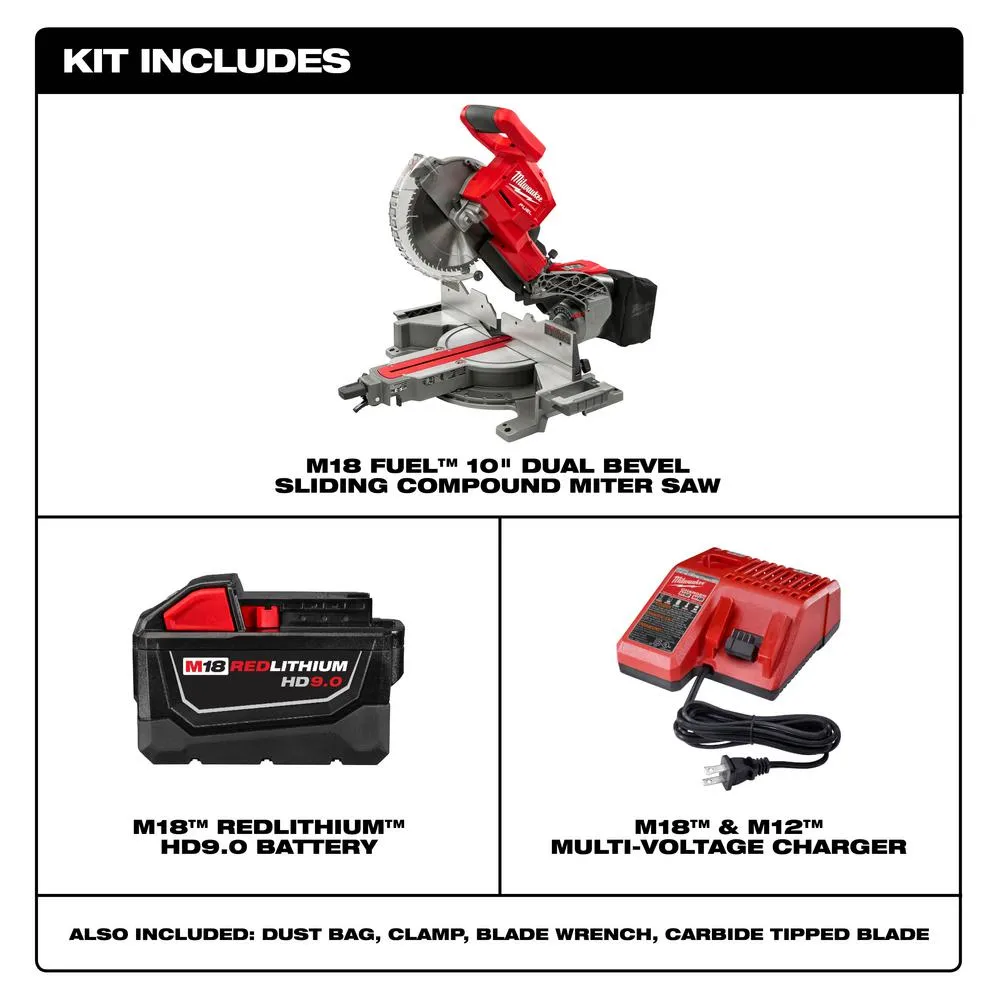 M18 FUEL 18-Volt Lithium-Ion Brushless Cordless 10 in. Dual Bevel Sliding Compound Miter Saw Kit W/(1) 9.0Ah Battery, photo 2 of 13