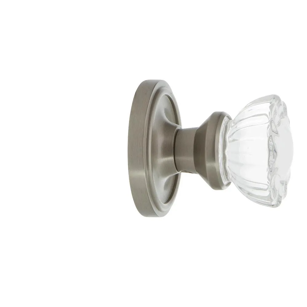 Classic Rosette 2-3/8 in. Backset Satin Nickel Privacy Bed/Bath Crystal Glass Door Knob, photo 5 of 19