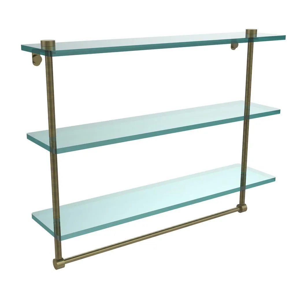 Allied Brass 22 in. L x 18 in. H x 5 in. W 3-Tier Clear Glass Bathroom Shelf with Towel Bar in Satin Chrome, photo 9 of 16