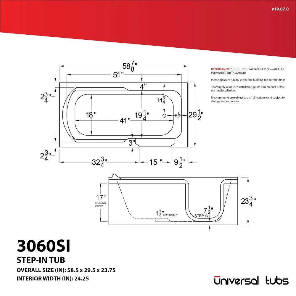 Universal Tubs Step-In 59.6 in. Walk-In Non-Whirlpool Bathtub in White with 1.28 GPF Single Flush Toilet, photo 4 of 10
