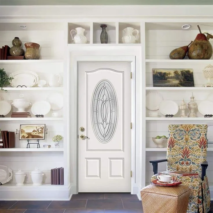 JELD-WEN 36 in. x 80 in. 3/4 Oval Lite Blakely Primed Steel Prehung Left-Hand Inswing Front Door, photo 3 of 9