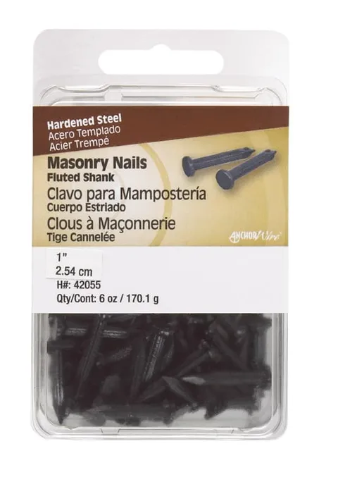 1 in. Masonry Steel Nail, Flat Head, Fluted Shank, 6 oz Pack