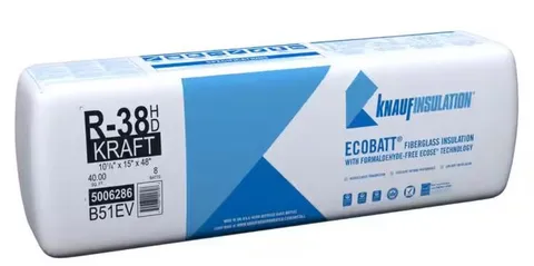 Ecobatt R-38 HD Kraft Faced Fiberglass Insulation Batts 10.25 × 15 × 48 in 40 SF