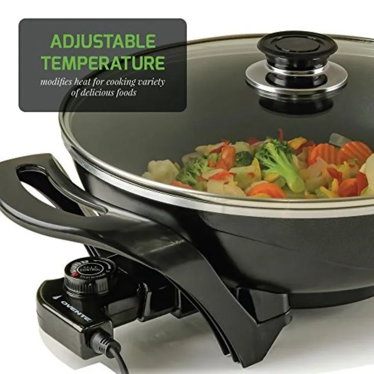 13 In. Black Non-Stick Electric Skillet with Aluminum Body Adjustable Temperature Controller Tempered Glass Cover, photo 2 of 10