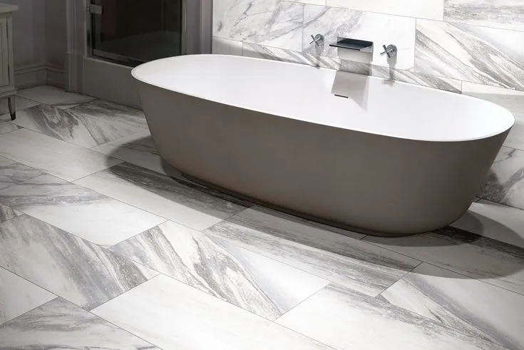 Style Selections Sovereign Stone Pearl 12-in x 24-in Glazed Porcelain Marble Stone Look Floor Tile, photo 5 of 8