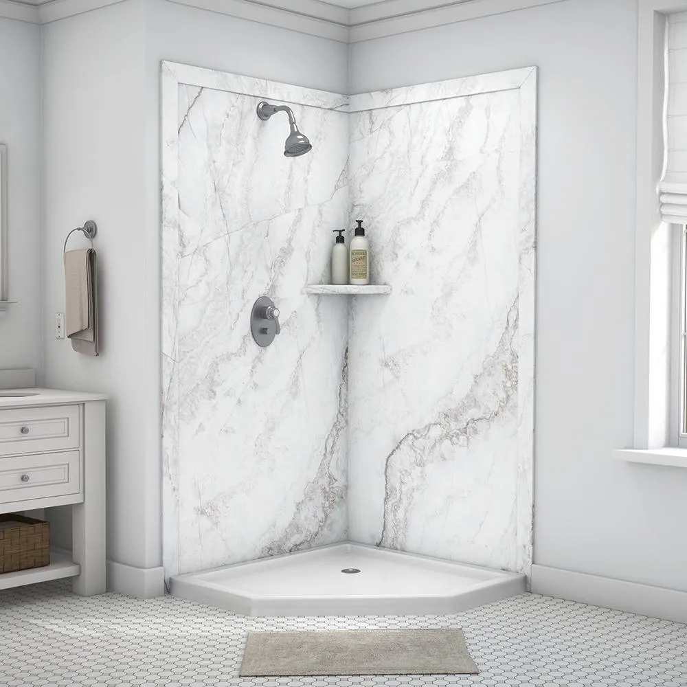 Splendor 40 in. x 40 in. x 80 in. 7-Piece Easy Up Adhesive Corner Shower Wall Surround in White, photo 5 of 24