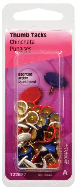 Assorted Push Pins, 0.375 in Length, 40-Pack