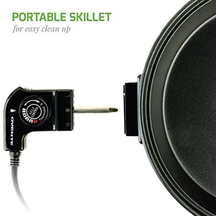 12 In. Black Non Stick Electric Skillet Aluminum Body and Tempered Glass Lid, Removable Temperature Knob, photo 6 of 12