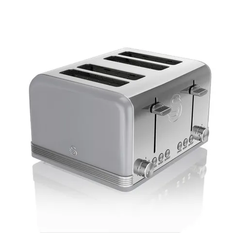 Retro 4-Slice Grey Wide Slot Toaster