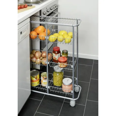 Gray Metal Base with Steel Top Kitchen Cart (7.9 × 22.8 × 31.5 in)
