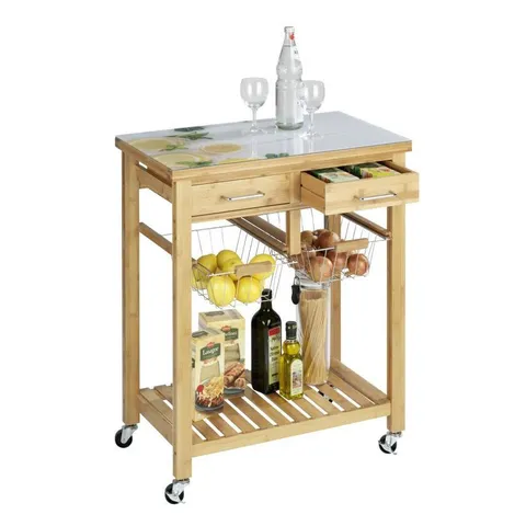 Brown Metal Base with Bamboo Top Kitchen Cart