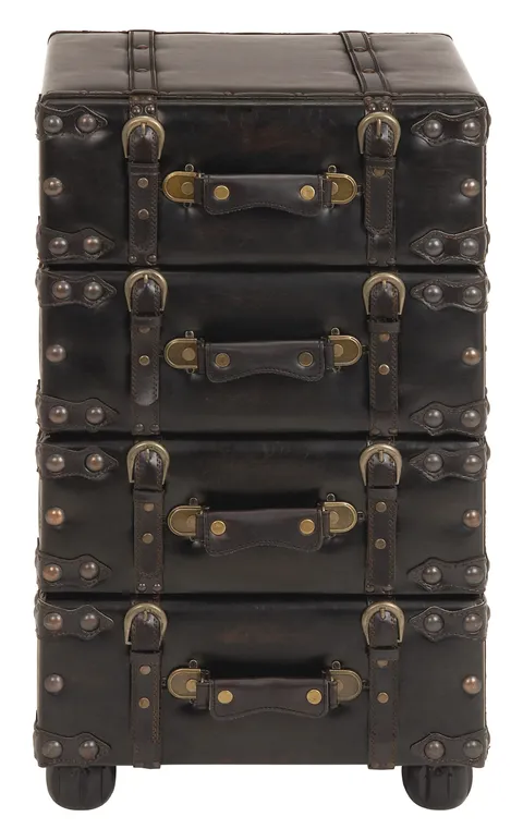 Black Vintage Faux Leather with Stud Details Cedar 4-Drawer Accent Chest