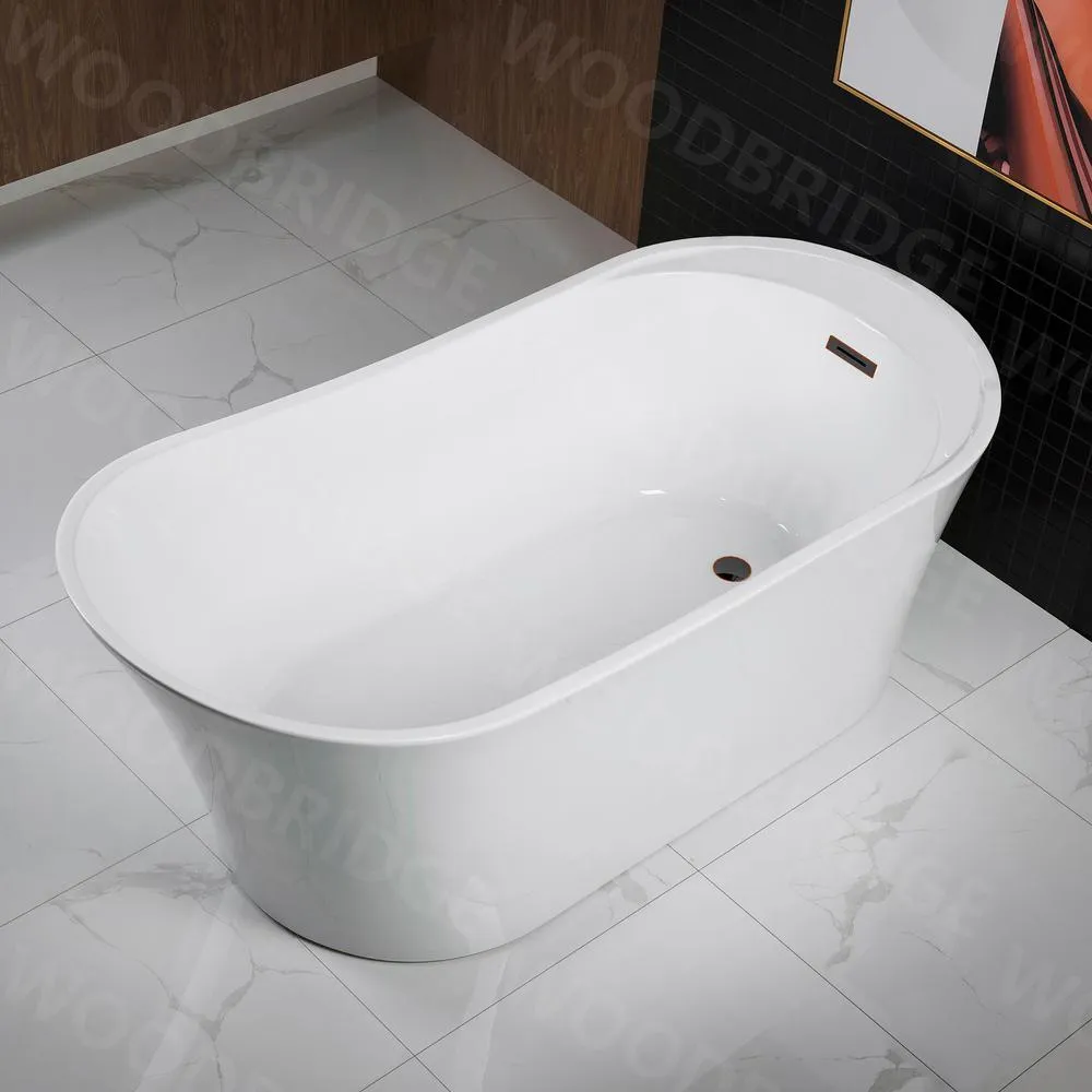 WOODBRIDGE Wayne 67 in. Acrylic Freestanding Single Slipper Soaking Bathtub with Drain and Overflow Included in White, photo 2 of 14