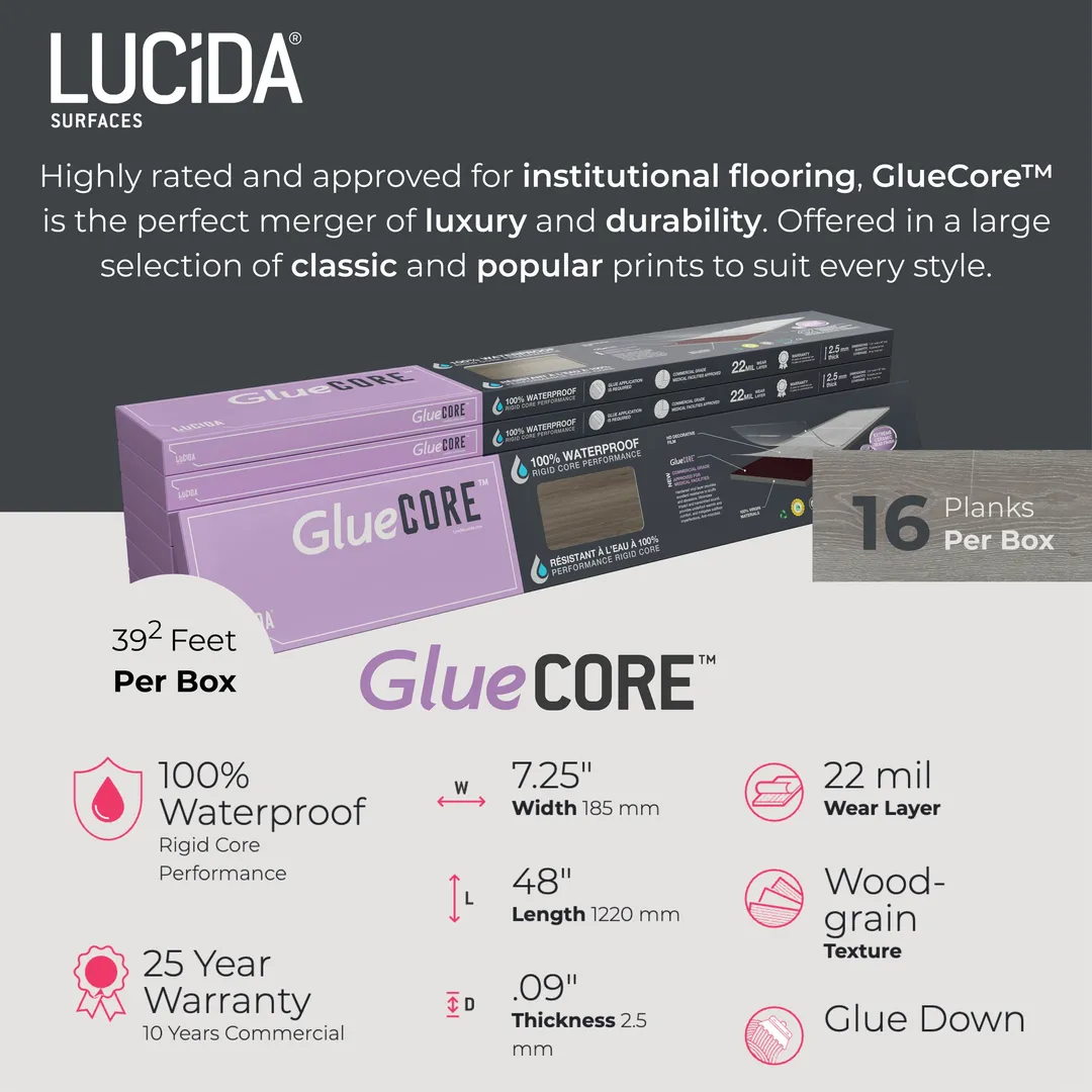 Lucida USA Gluecore Ash Grey Gray 22-mil x 7-3/32-in W x 48-in L Waterproof Glue Down Luxury Vinyl Plank Flooring (40-sq ft/ Carton), photo 7 of 9