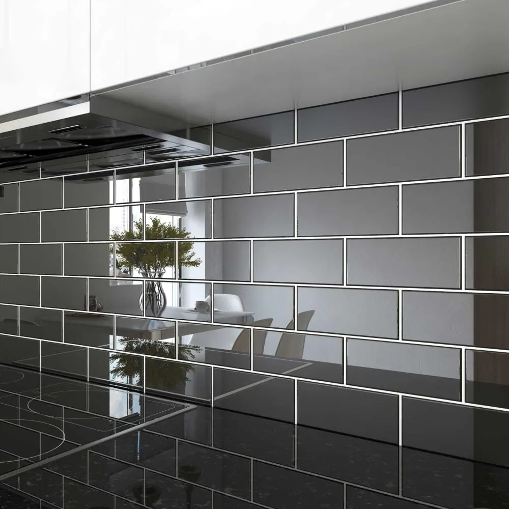 Giorbello (Sample) 3x6 Glass Subway Tiles Black 3-in x 6-in Glossy Glass Brick Subway Wall Tile, photo 3 of 5