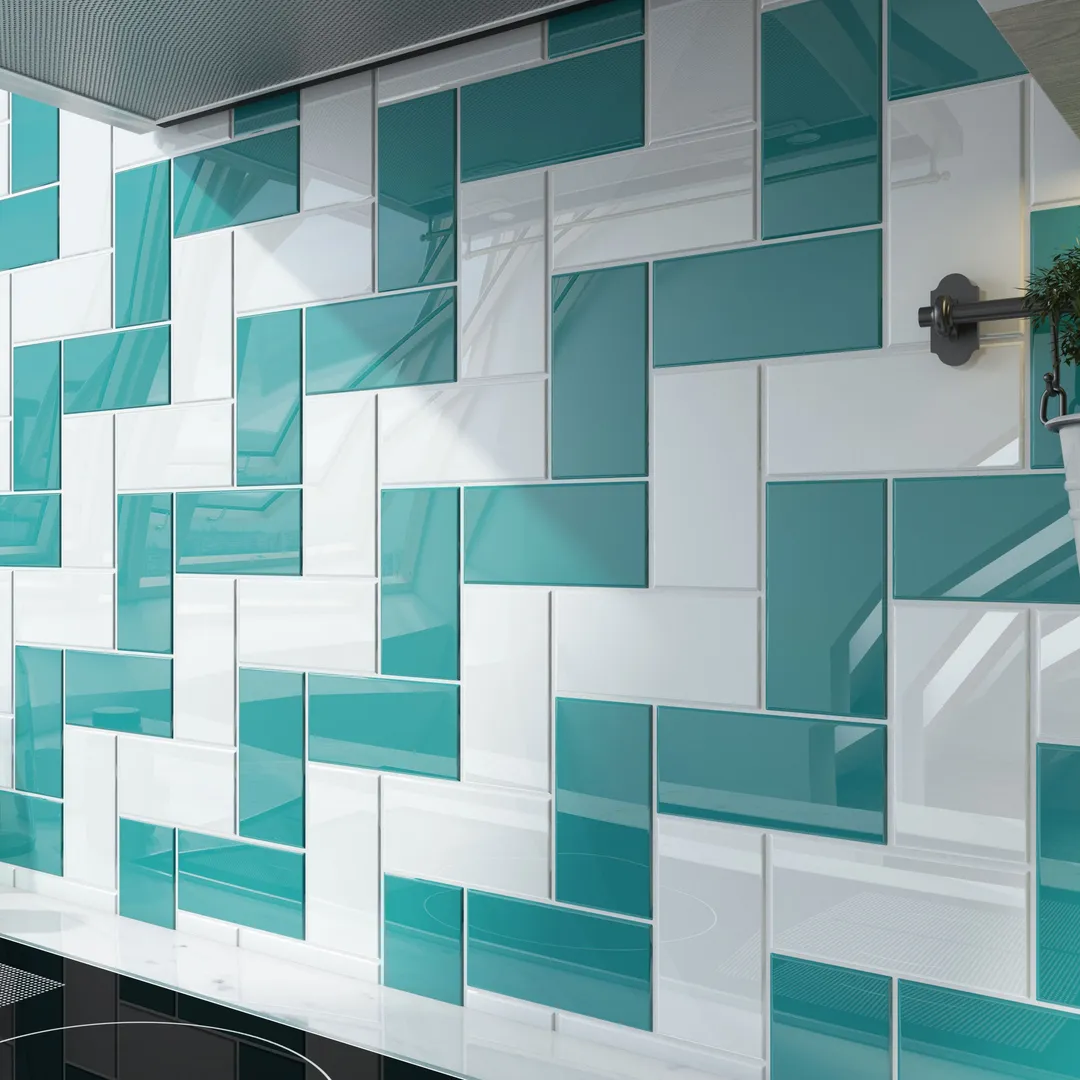 Giorbello (Sample) 3x6 Glass Subway Tiles Teal 3-in x 6-in Glossy Glass Brick Subway Wall Tile, photo 5 of 8