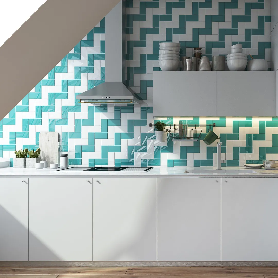 Giorbello (Sample) 3x6 Glass Subway Tiles Teal 3-in x 6-in Glossy Glass Brick Subway Wall Tile, photo 7 of 8