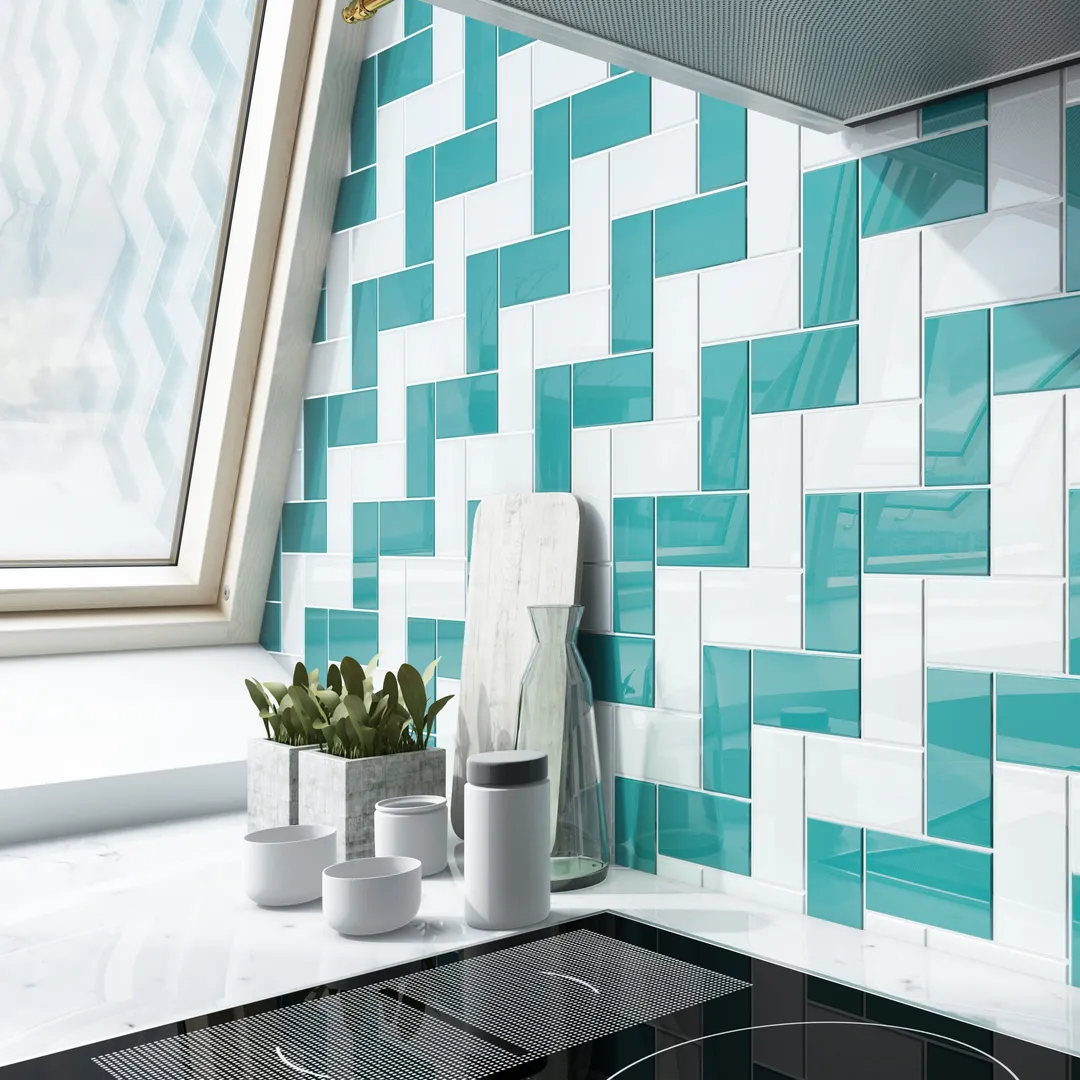 Giorbello (Sample) 3x6 Glass Subway Tiles Teal 3-in x 6-in Glossy Glass Brick Subway Wall Tile, photo 6 of 8