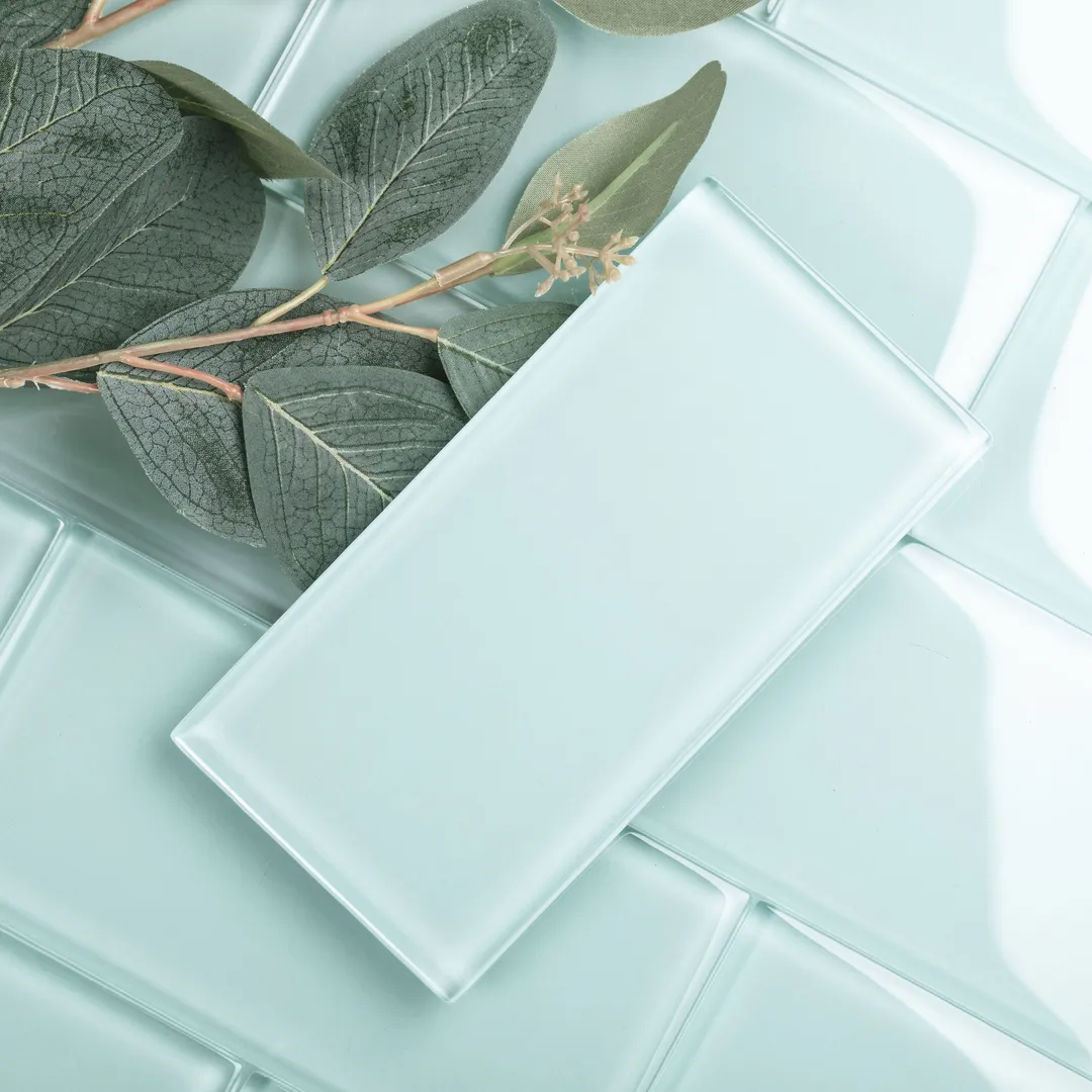 Giorbello (Sample) 3x6 Glass Subway Tiles Baby Blue 3-in x 6-in Glossy Glass Brick Subway Wall Tile, photo 2 of 8