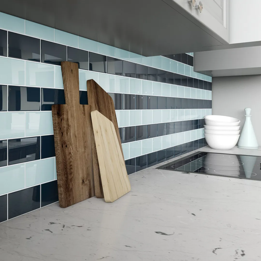 Giorbello (Sample) 3x6 Glass Subway Tiles Baby Blue 3-in x 6-in Glossy Glass Brick Subway Wall Tile, photo 5 of 8