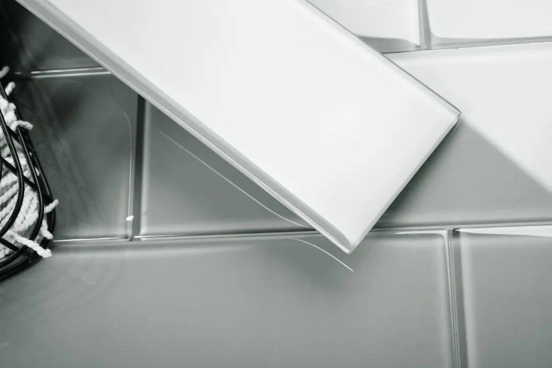 Giorbello (Sample) 4x12 glass subway tiles True Gray 4-in x 12-in Glossy Glass Brick Subway Wall Tile, photo 6 of 7