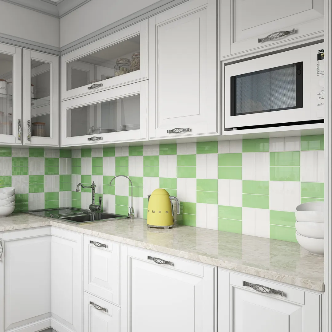 Giorbello (Sample) 3x6 Glass Subway Tiles Powder Room Green 3-in x 6-in Glossy Glass Brick Subway Wall Tile, photo 5 of 6