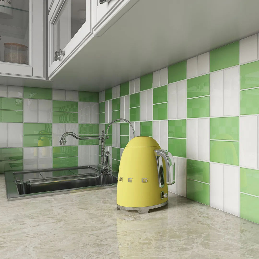 Giorbello Classic Premium Powder Room Green 3-in x 6-in Glossy Glass Subway Wall Tile (5-sq. ft/ Carton), photo 4 of 7