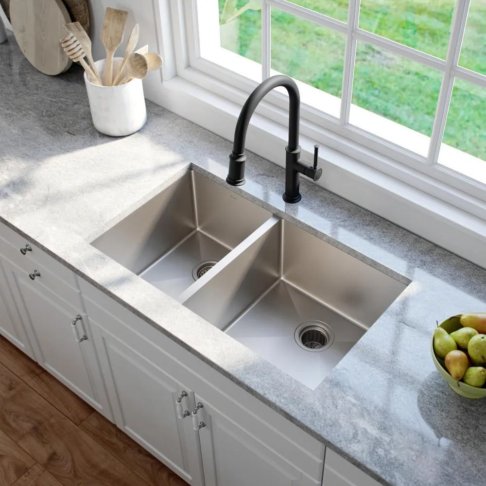 Standart PRO 33in. 16 Gauge Undermount 60/40 Double Bowl Stainless Steel Kitchen Sink, photo 3 of 13